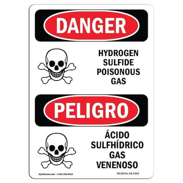 Safety Sign, OSHA, 24" Height, Rigid Plastic, Hydrogen Sulfide Poisonous Gas Spanish